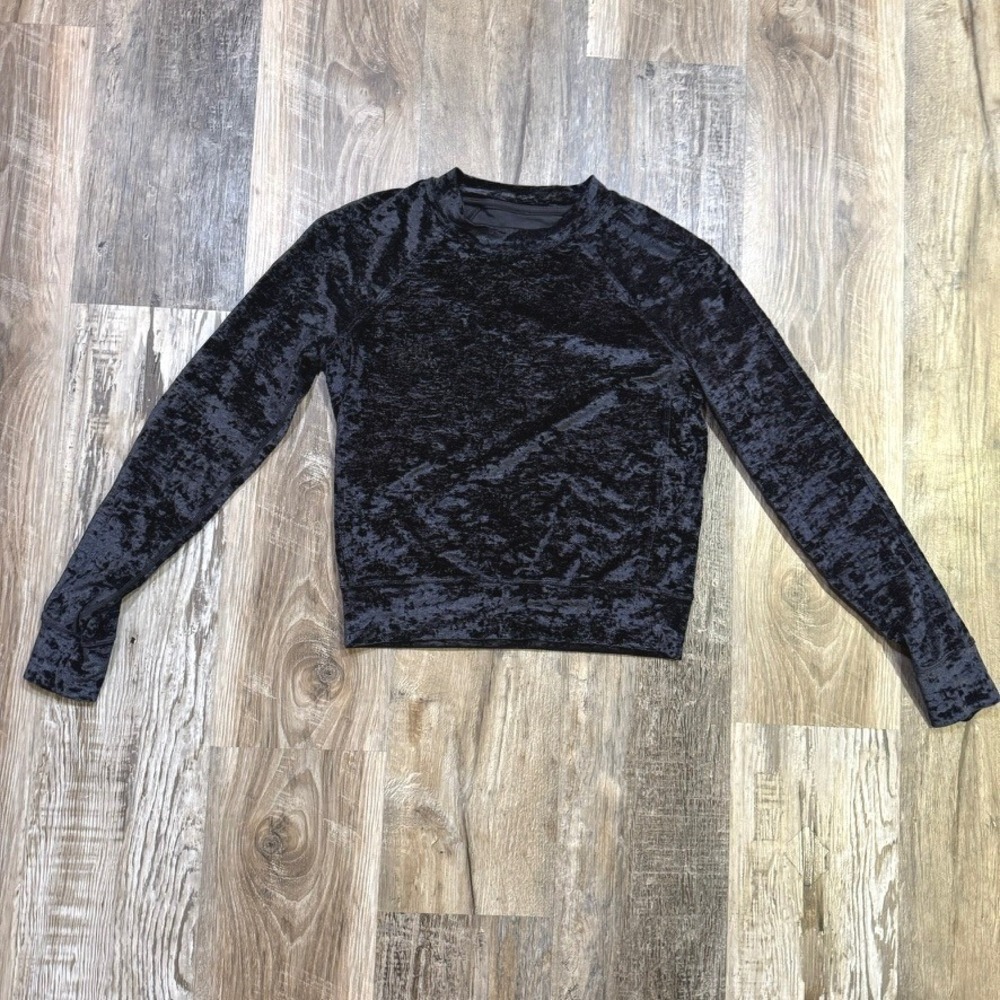READ NO SIZE Lululemon Warm Down Crew Women Size 2 Black‎ Velvet Long Sleeve